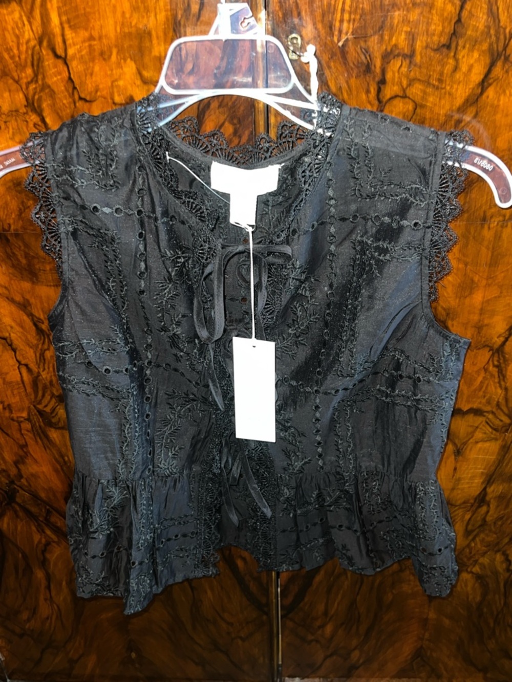 Calypso St.Barth Women’s Black Lace-Tie-Front Top- XS, NWT